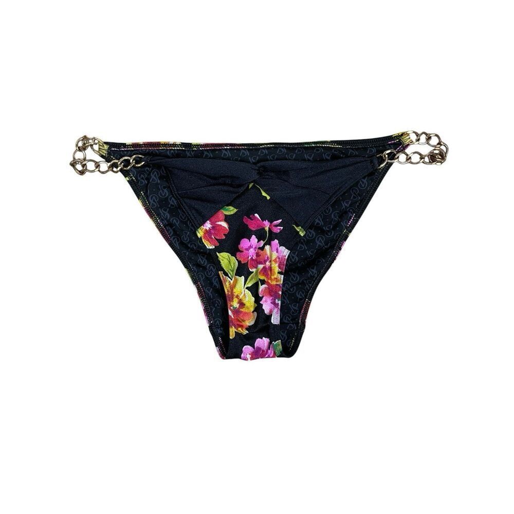 Victoria’s Secret Floral Bikini Bottom Chain XS Black Pink Swim
